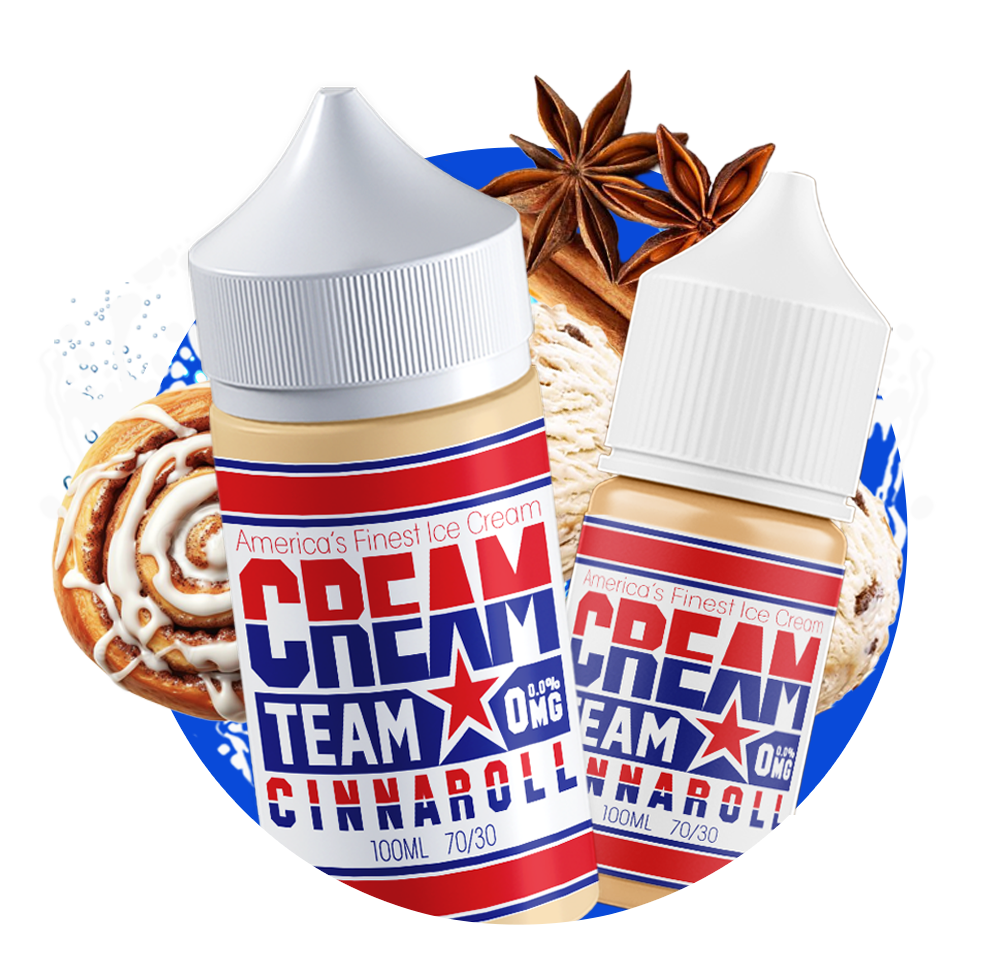 Cream Team Cinnaroll vape juice flavor with cinnamon roll, vanilla glaze, and ice cream notes. | E-liquid Kinks Crest